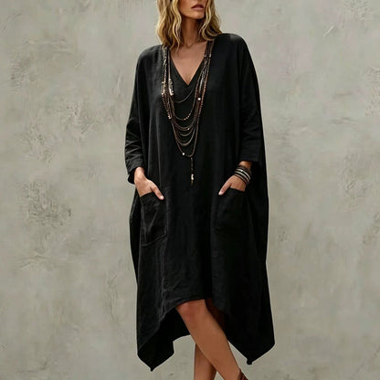 ⏰🍂Autumn Early Bird Sale-💖Women's Loose V-Neck Asymmetrical Dress