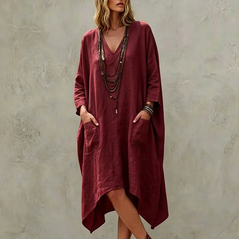 ⏰🍂Autumn Early Bird Sale-💖Women's Loose V-Neck Asymmetrical Dress