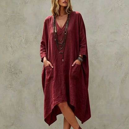 ⏰🍂Autumn Early Bird Sale-💖Women's Loose V-Neck Asymmetrical Dress
