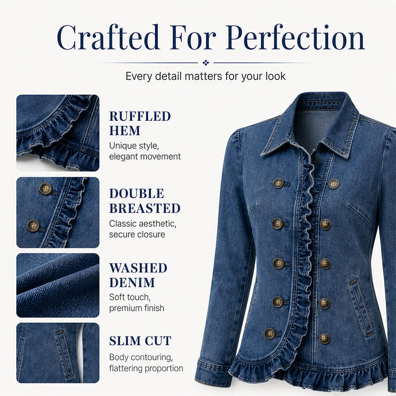 Women's Double Breasted Ruffle Denim Jacket