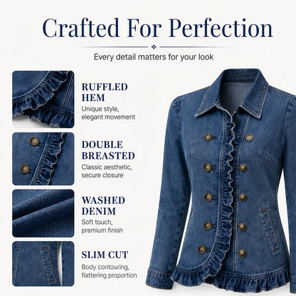Women's Double Breasted Ruffle Denim Jacket