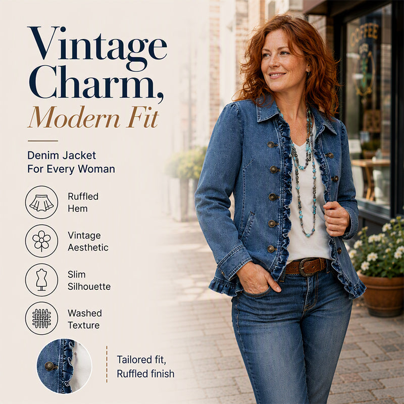 Women's Double Breasted Ruffle Denim Jacket