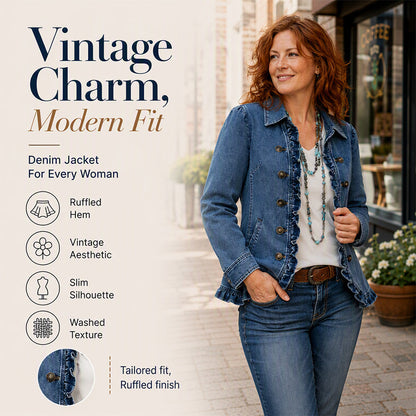 Women's Double Breasted Ruffle Denim Jacket