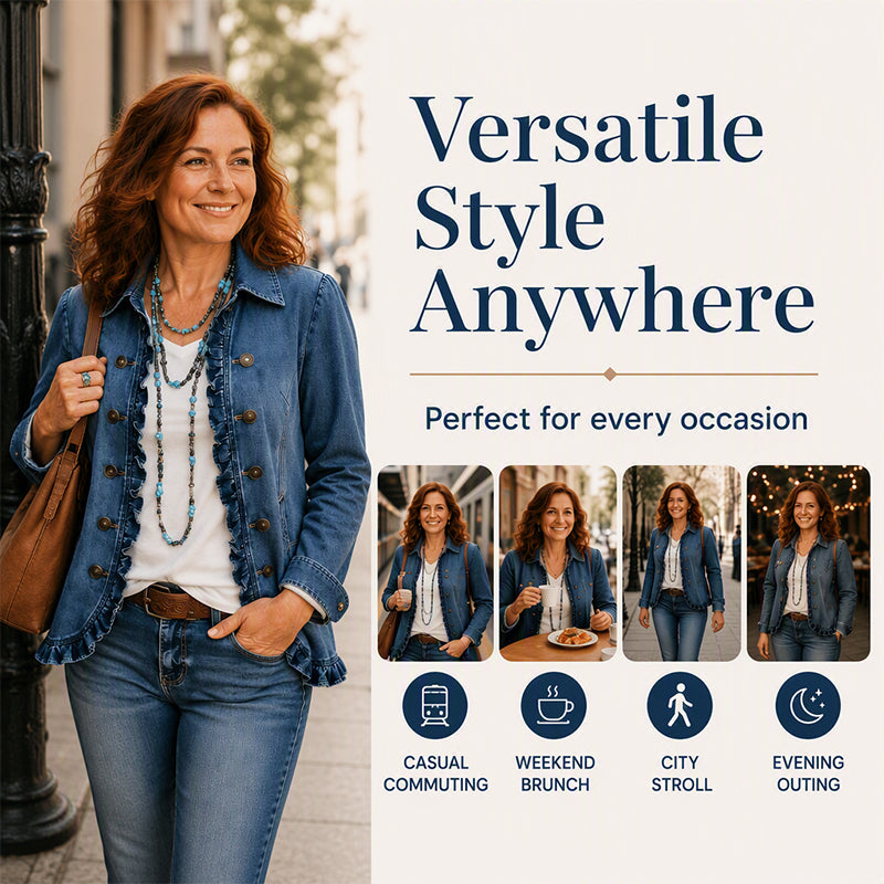 Women's Double Breasted Ruffle Denim Jacket