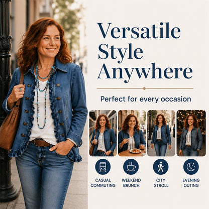 Women's Double Breasted Ruffle Denim Jacket