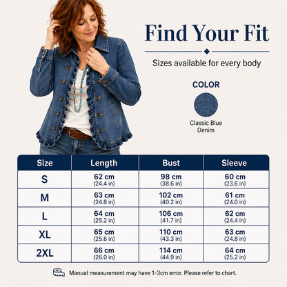 Women's Double Breasted Ruffle Denim Jacket
