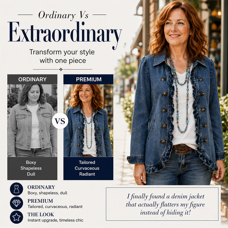Women's Double Breasted Ruffle Denim Jacket