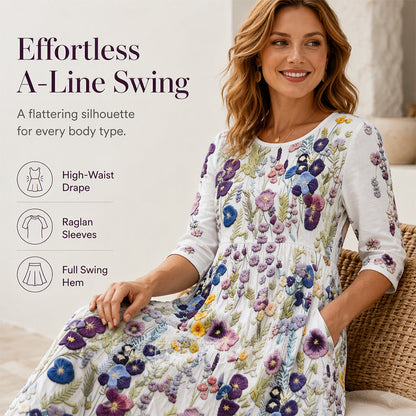 ⏰🍂Autumn Early Bird Sale-Women's Floral Print 3/4 Sleeve Midi Dress with Pockets