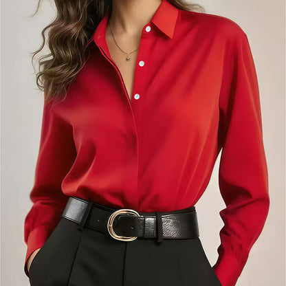 ✨ Elevated Everyday Style | Women's Silky Satin Button-Down Long-Sleeve Shirt