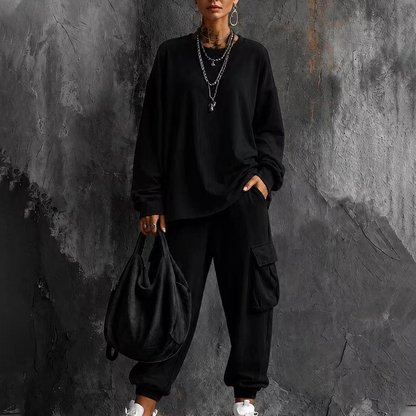Women's Casual Crew Neck Top & Cargo Pants Set