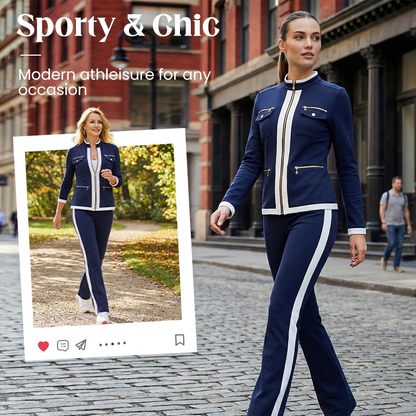 🧥Seasonal Style - Two-Piece Leisure Set with Bold Stripes – Slimming Silhouette & Practical Details for Any Casual Day