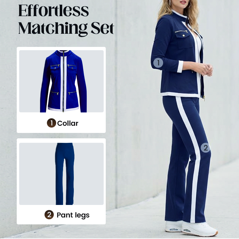 🧥Seasonal Style - Two-Piece Leisure Set with Bold Stripes – Slimming Silhouette & Practical Details for Any Casual Day