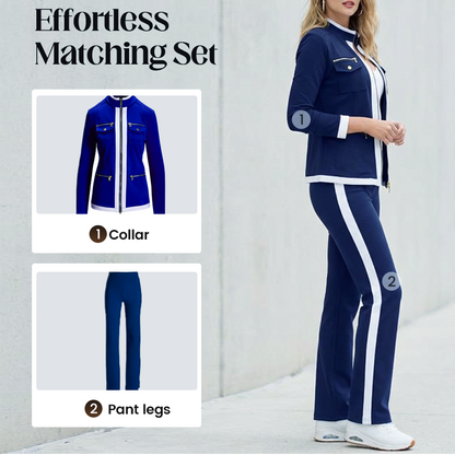 🧥Seasonal Style - Two-Piece Leisure Set with Bold Stripes – Slimming Silhouette & Practical Details for Any Casual Day