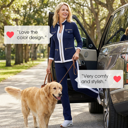 🧥Seasonal Style - Two-Piece Leisure Set with Bold Stripes – Slimming Silhouette & Practical Details for Any Casual Day