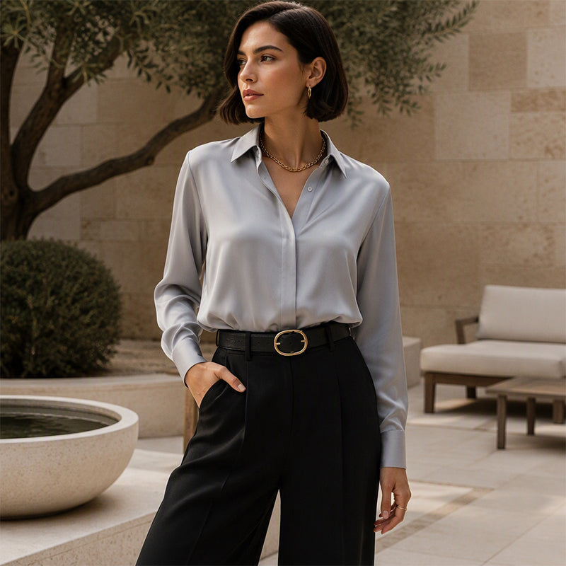 👚New Arrivals - Satin Button-Front Shirt – Soft Fluid Drape & Versatile Pairing for Any Occasion