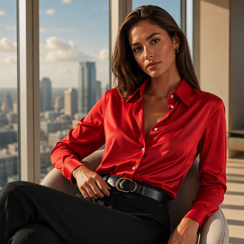 👚New Arrivals - Satin Button-Front Shirt – Soft Fluid Drape & Versatile Pairing for Any Occasion