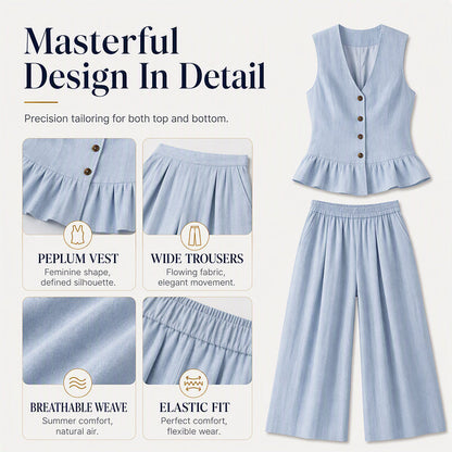 Women's Peplum Top & Wide-Leg Pants Set