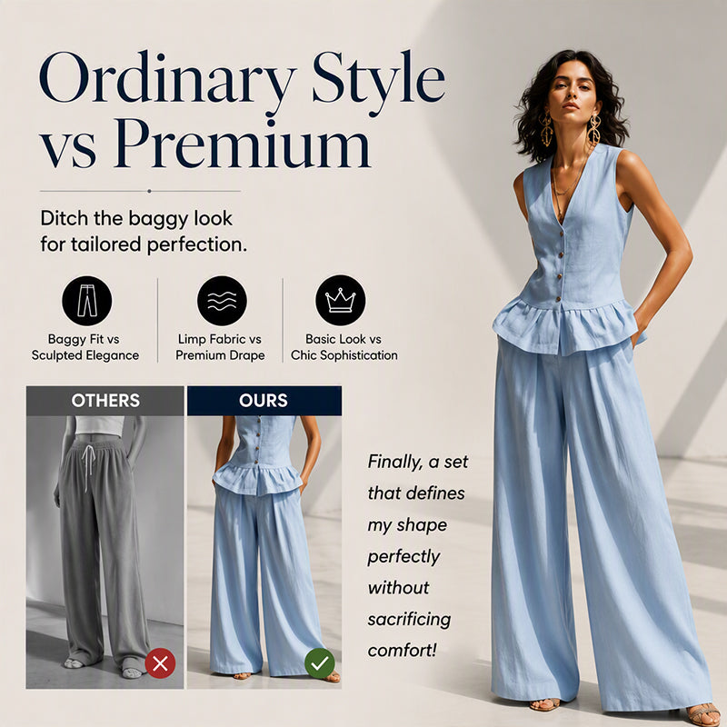 Women's Peplum Top & Wide-Leg Pants Set