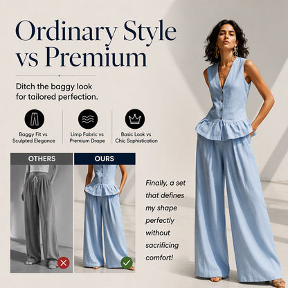 Women's Peplum Top & Wide-Leg Pants Set