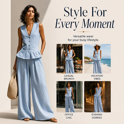 Women's Peplum Top & Wide-Leg Pants Set
