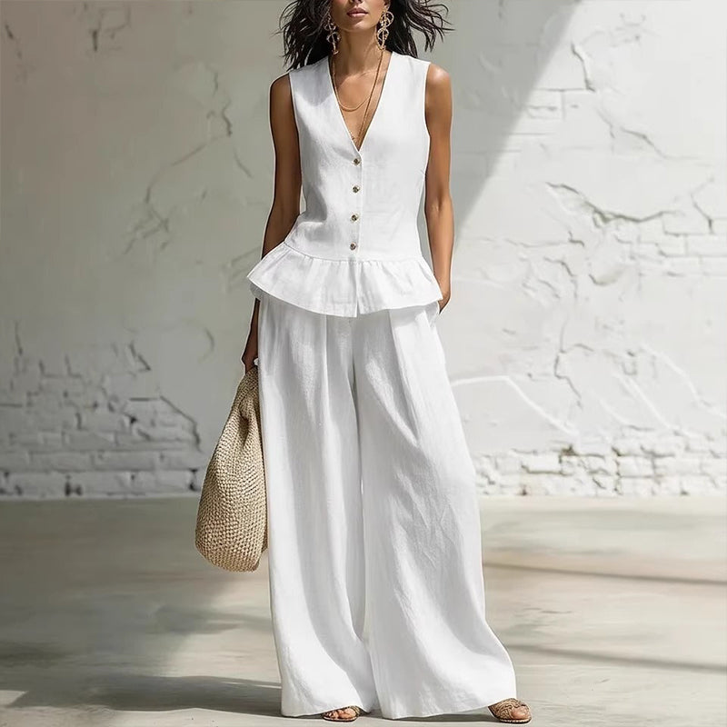 Women's Peplum Top & Wide-Leg Pants Set