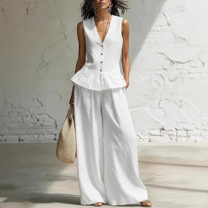 Women's Peplum Top & Wide-Leg Pants Set