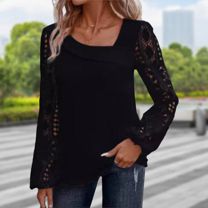 🌸Women's Cutout Lace Patchwork Long-Sleeve Top – Elegant Cutout Detail For Effortless Feminine Style 🤍