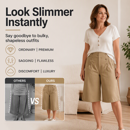 Women's High-Waist Button-Detail Bermuda Pants