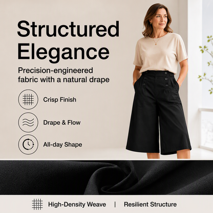 Women's High-Waist Button-Detail Bermuda Pants