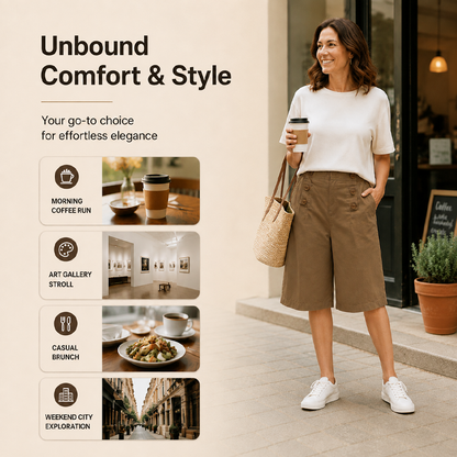 Women's High-Waist Button-Detail Bermuda Pants