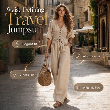 Women's Waist-Defining V-Neck Jumpsuit