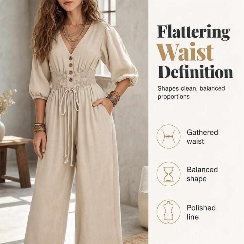 Women's Waist-Defining V-Neck Jumpsuit