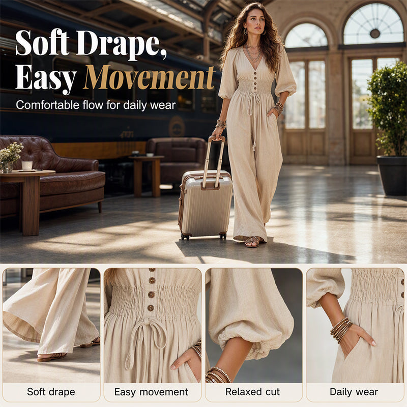 Women's Waist-Defining V-Neck Jumpsuit