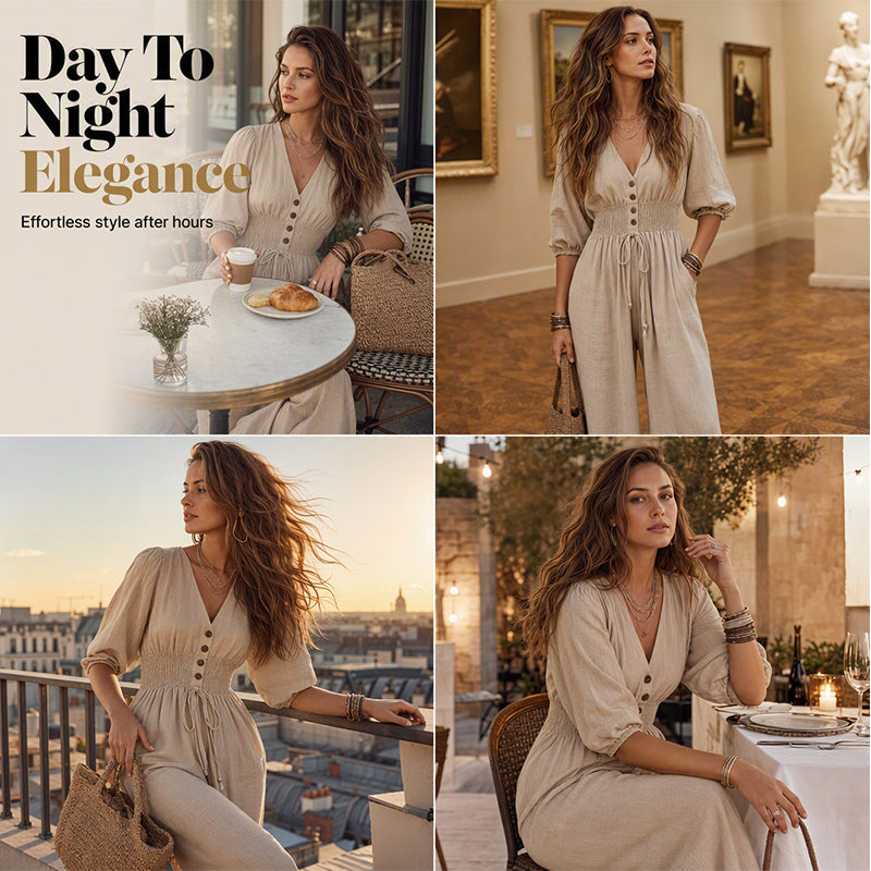 Women's Waist-Defining V-Neck Jumpsuit