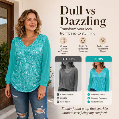 ⌛Limited-Time Offer-Women's Elegant Sequin V-Neck Top