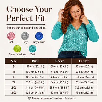 ⌛Limited-Time Offer-Women's Elegant Sequin V-Neck Top