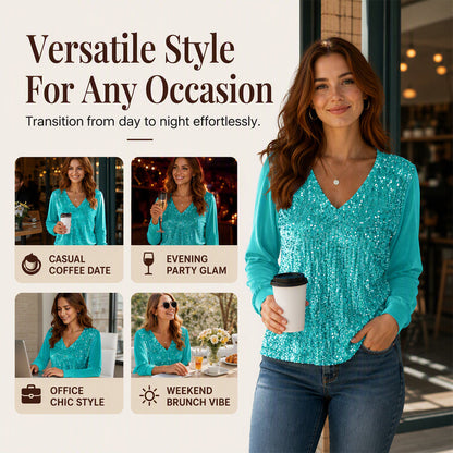 ⌛Limited-Time Offer-Women's Elegant Sequin V-Neck Top