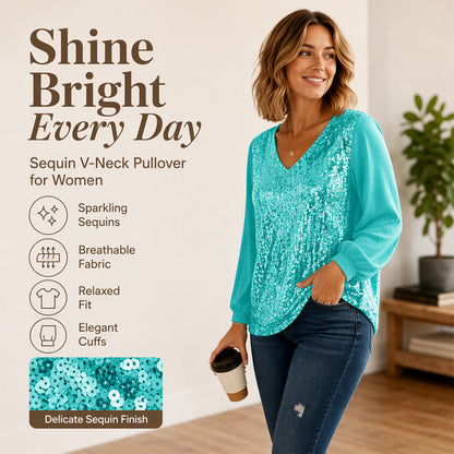 ⌛Limited-Time Offer-Women's Elegant Sequin V-Neck Top