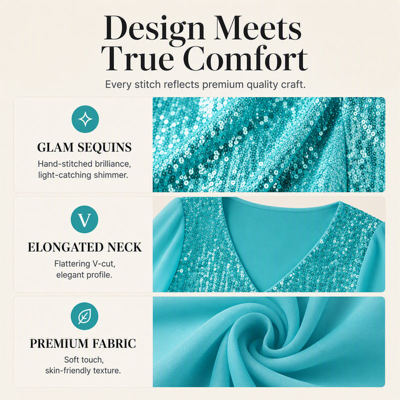 ⌛Limited-Time Offer-Women's Elegant Sequin V-Neck Top