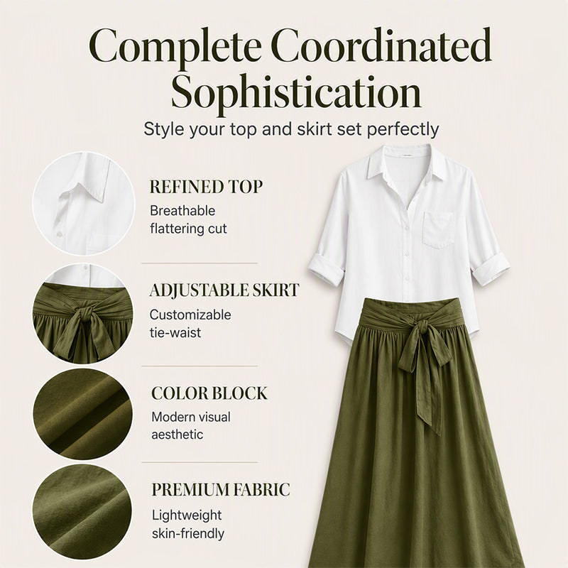 Women's Elegant Shirt & Tie-Waist Skirt Set