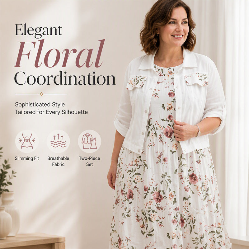 Women's Floral Maxi Dress with Cropped Jacket Set