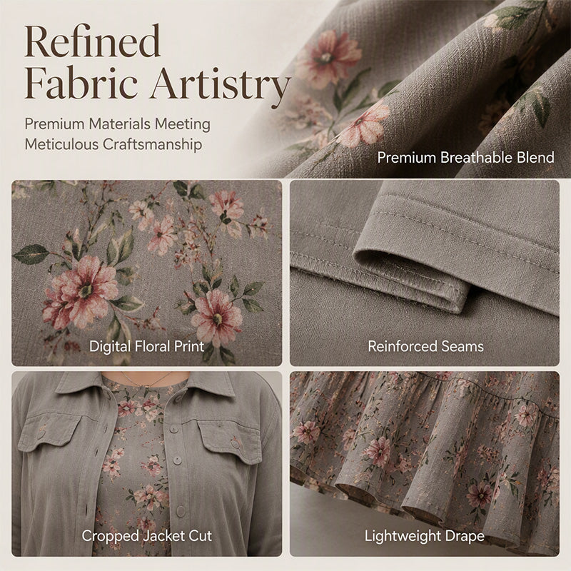 Women's Floral Maxi Dress with Cropped Jacket Set