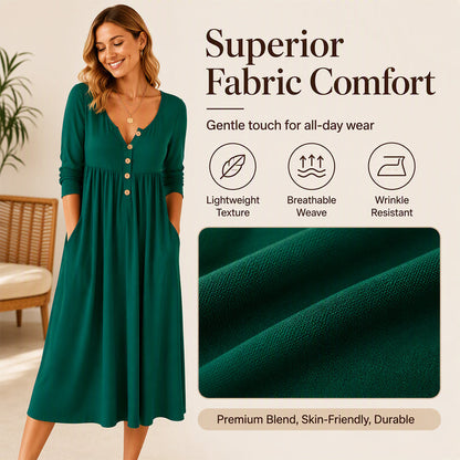 Women's V-Neck Button Pleated Dress