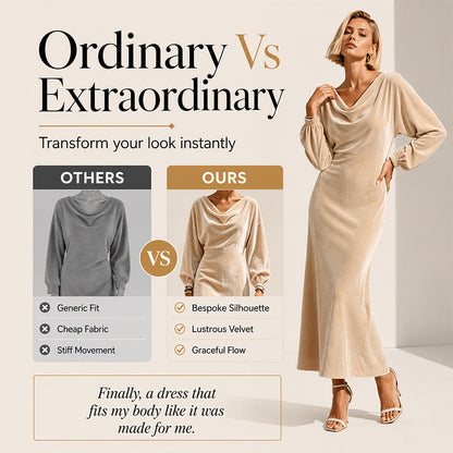 ⌛Limited-Time Offer-Women's Elegant Velvet Cowl Neck Dress – Luxe Soft Texture With Flattering Feminine Silhouette 🤍