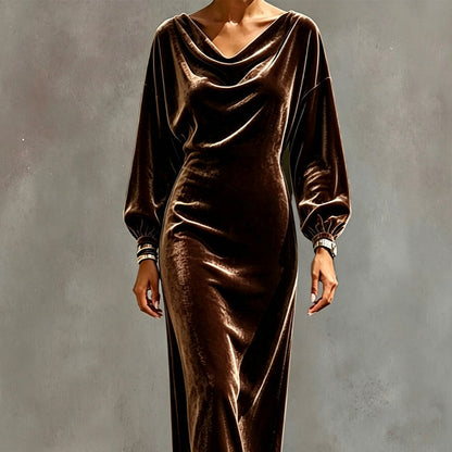 ⌛Limited-Time Offer-Women's Elegant Velvet Cowl Neck Dress – Luxe Soft Texture With Flattering Feminine Silhouette 🤍