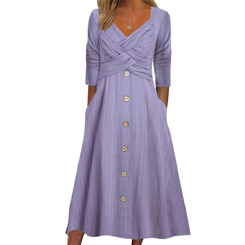 👖 LIMITED-TIME 50% OFF! ✨ Women's Casual Cross-Front V-Neck Cotton Dress