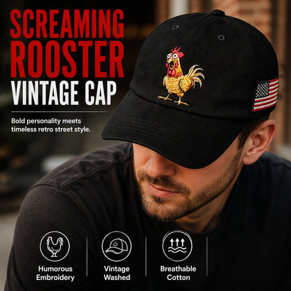 Retro Rooster Print Baseball Cap