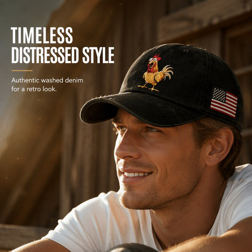 Retro Rooster Print Baseball Cap