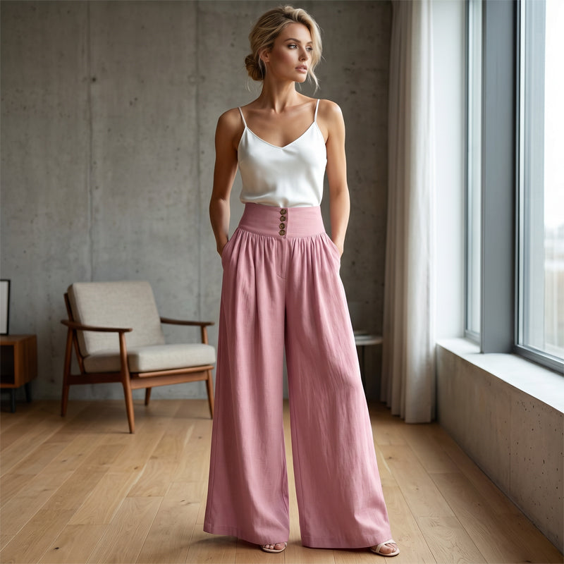 Women's High-Waist Pleated Wide-Leg Pants