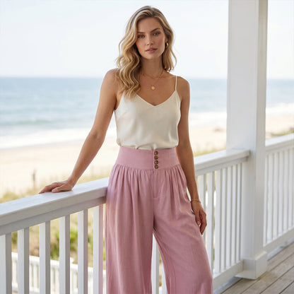 Women's High-Waist Pleated Wide-Leg Pants
